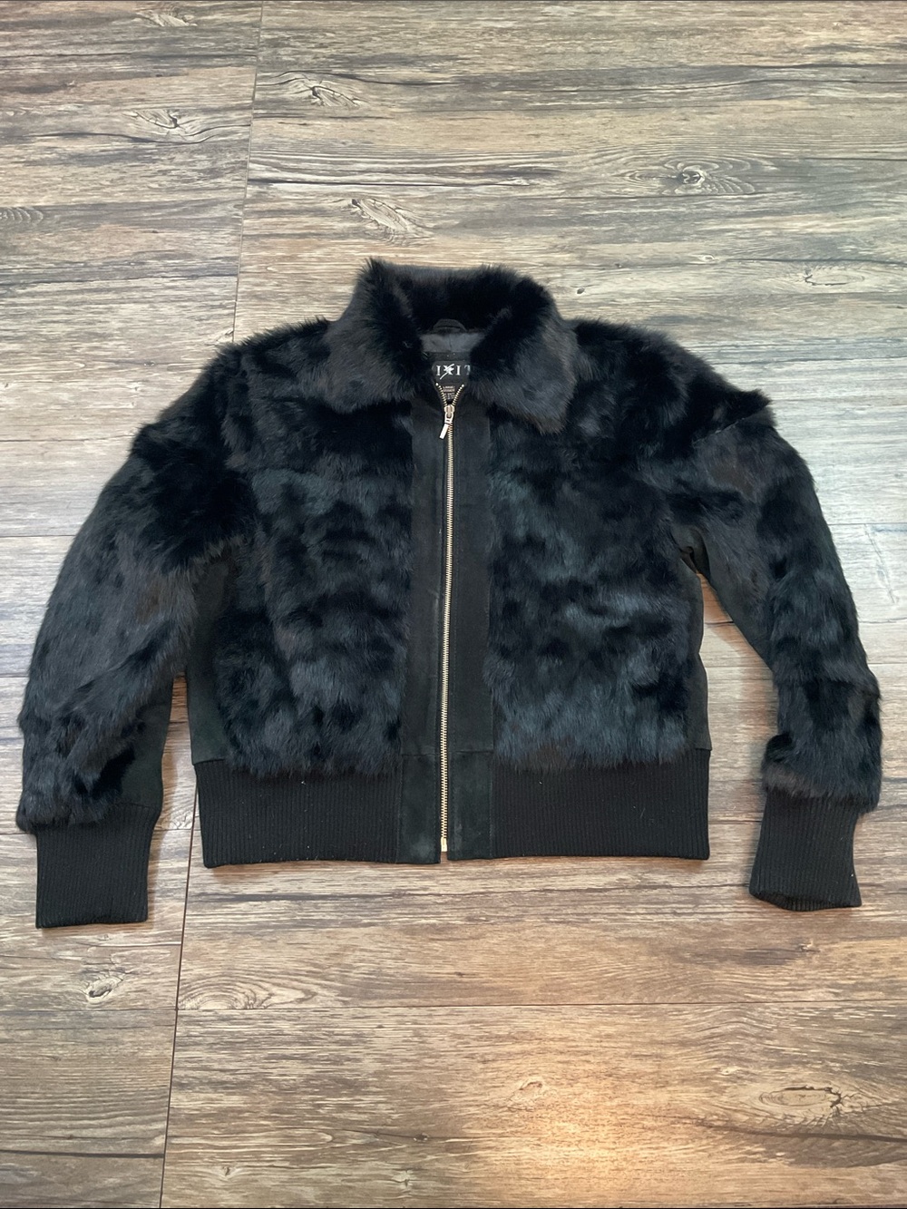 Vintage Mix It Rabbit Fur Leather Bomber Jacket Sz L